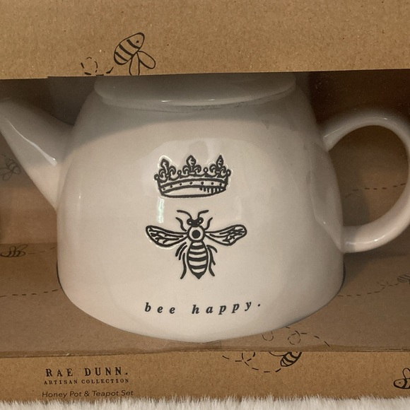 Rae Dunn Bee Happy Crown Teapot and Honey Pot Set - Picture 3 of 6